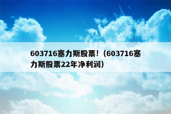 603716塞力斯股票!（603716塞力斯股票22年净利润）