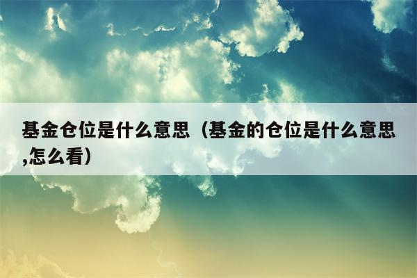 基金仓位是什么意思（基金的仓位是什么意思,怎么看）