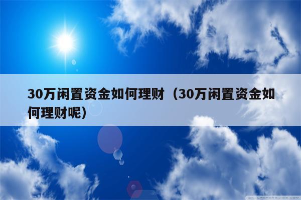 30万闲置资金如何理财（30万闲置资金如何理财呢）