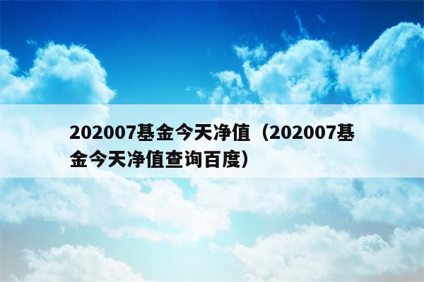 202007基金今天净值（202007基金今天净值查询百度）