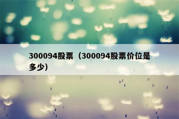 300094股票（300094股票价位是多少）