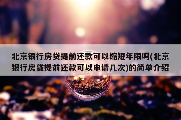 北京银行房贷提前还款可以缩短年限吗(北京银行房贷提前还款可以申请几次)的简单介绍