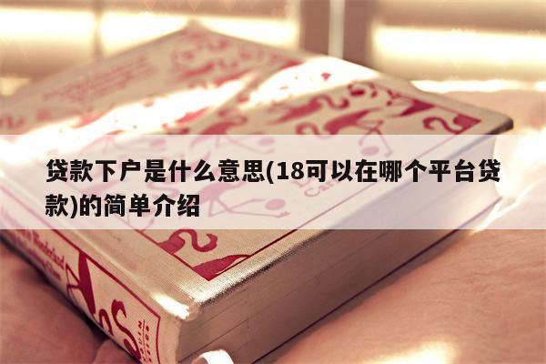 贷款下户是什么意思(18可以在哪个平台贷款)的简单介绍