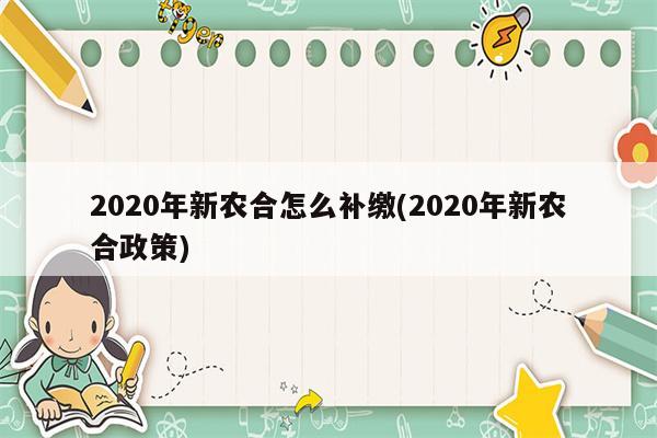 2020年新农合怎么补缴(2020年新农合政策)