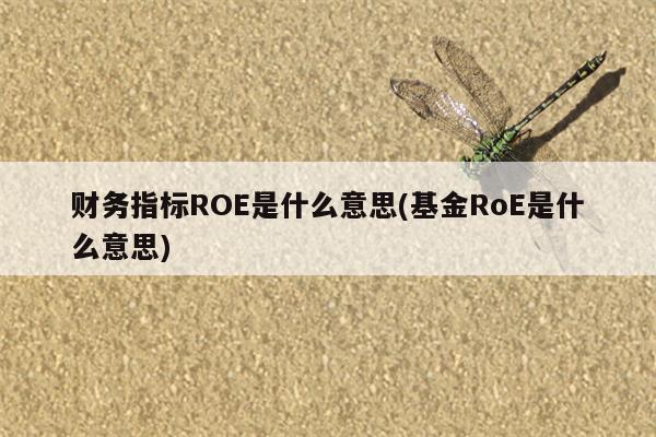 财务指标ROE是什么意思(基金RoE是什么意思)