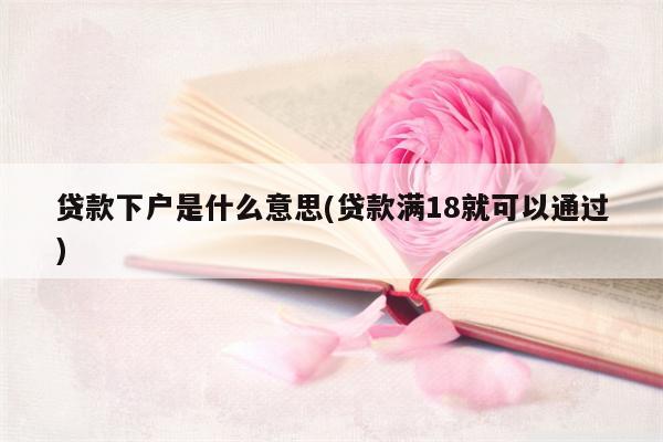 贷款下户是什么意思(贷款满18就可以通过)